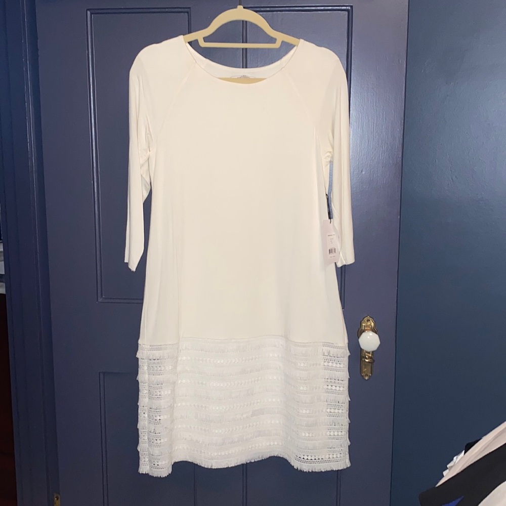 BAILEY44 white summer dress with tassel/lace on bottom